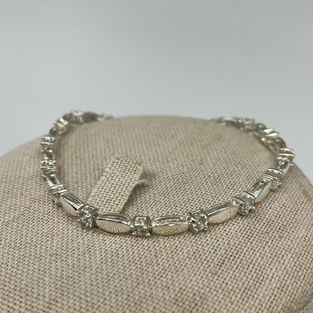 Vintage 7.5" Sterling Silver Marquise & Round Accent Bracelet - Picture 12 of 16